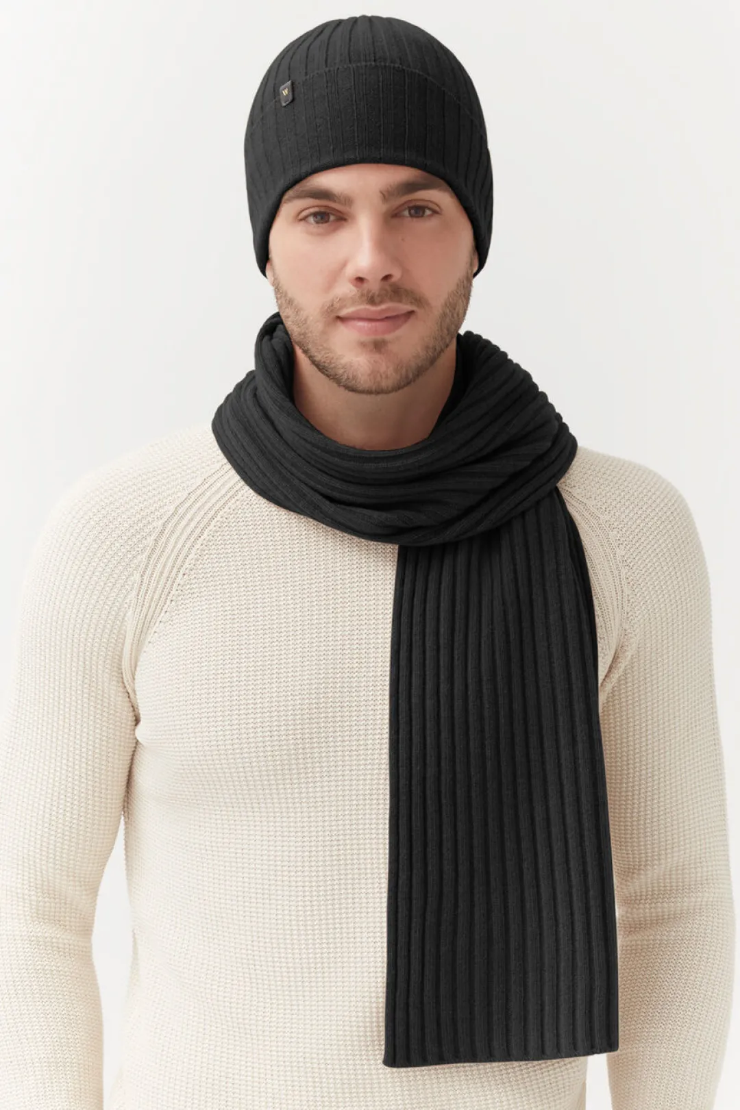 Best Sale Cuyana Mens Wool Cashmere Ribbed Scarf Black