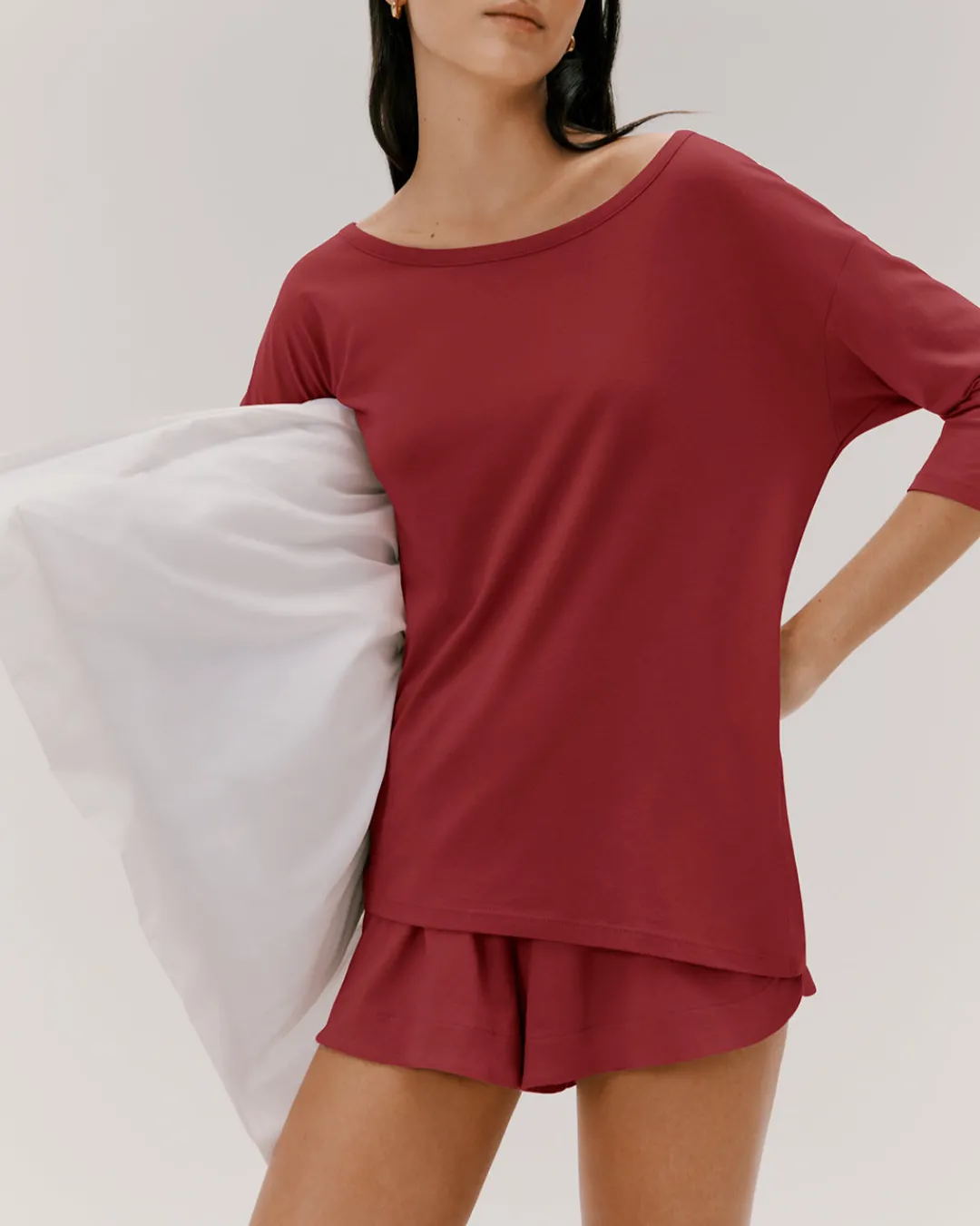 Fashion Cuyana Organic Pima Drape-Back Top Cherry