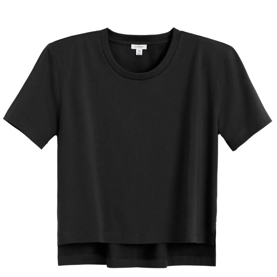 Cheap Cuyana Padded Shoulder Cropped Tee Black