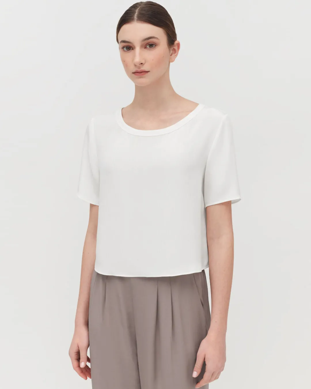 New Cuyana Silk Cropped Crewneck Tee White