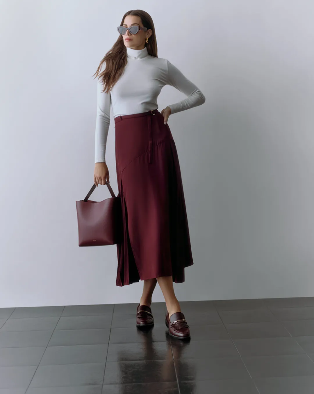 Fashion Cuyana Silk Pleated Side Skirt Cherry