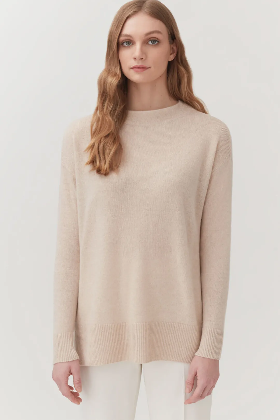 Cheap Cuyana Single-Origin Cashmere Funnel Neck Sweater Beige