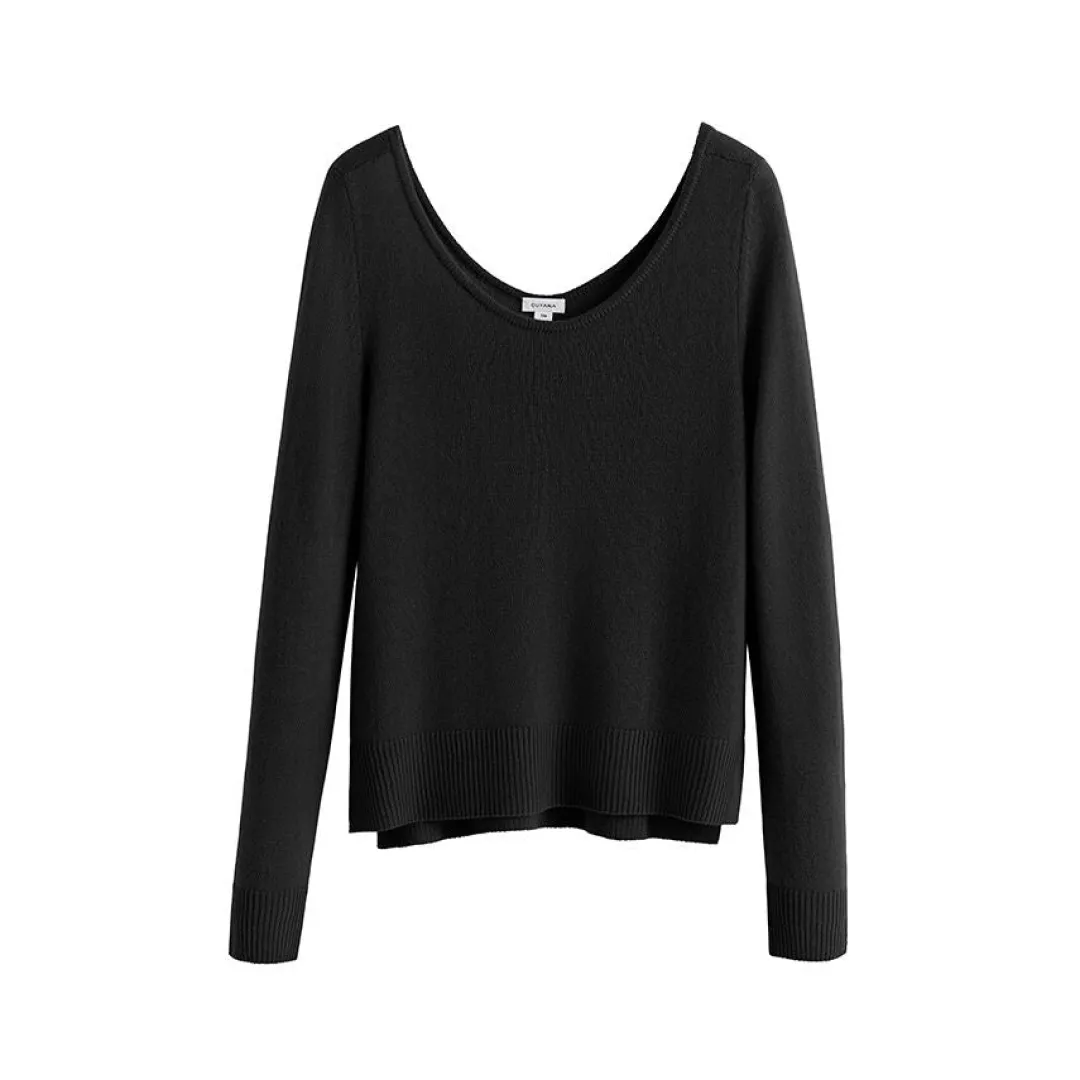 Cheap Cuyana Single-Origin Cashmere Scoop Neck Sweater Black