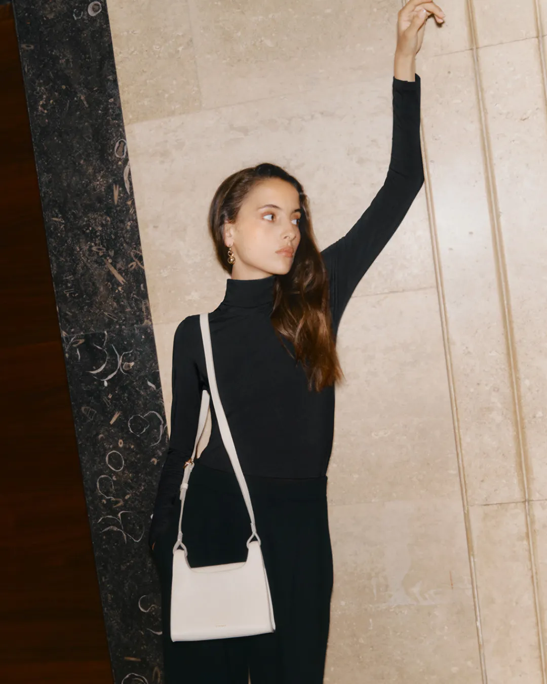 Shop Cuyana Slim Back Slit Turtleneck Tee Black