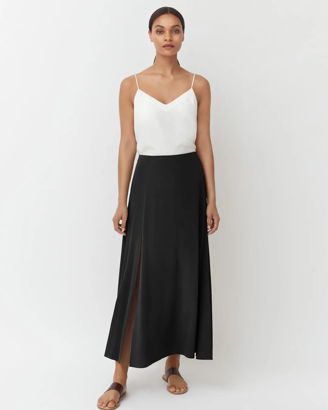 New Cuyana Washable Silk Maxi Skirt Black